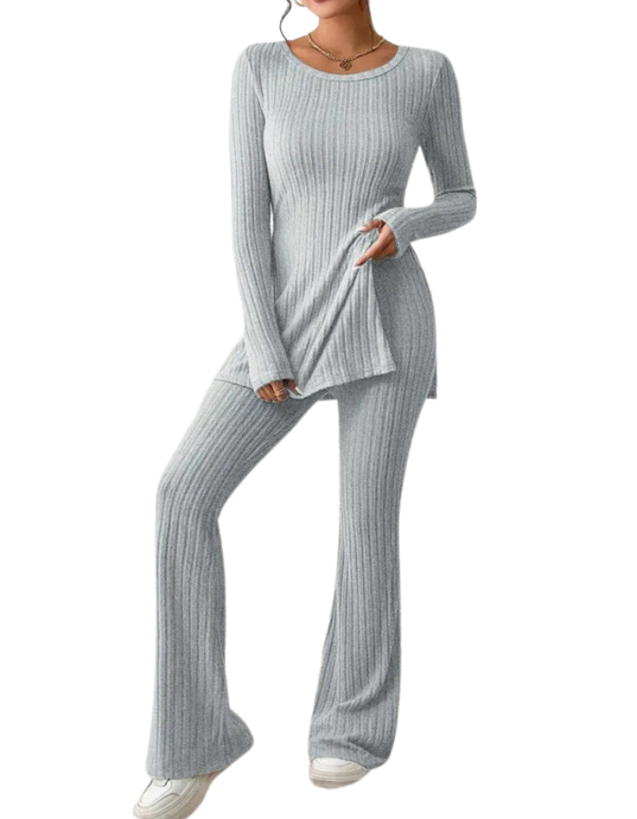 SHOPIQAT Women's Casual Slim Side Slit Knitted Two-Piece Set - Premium from shopiqat - Just $11.250! Shop now at shopiqat